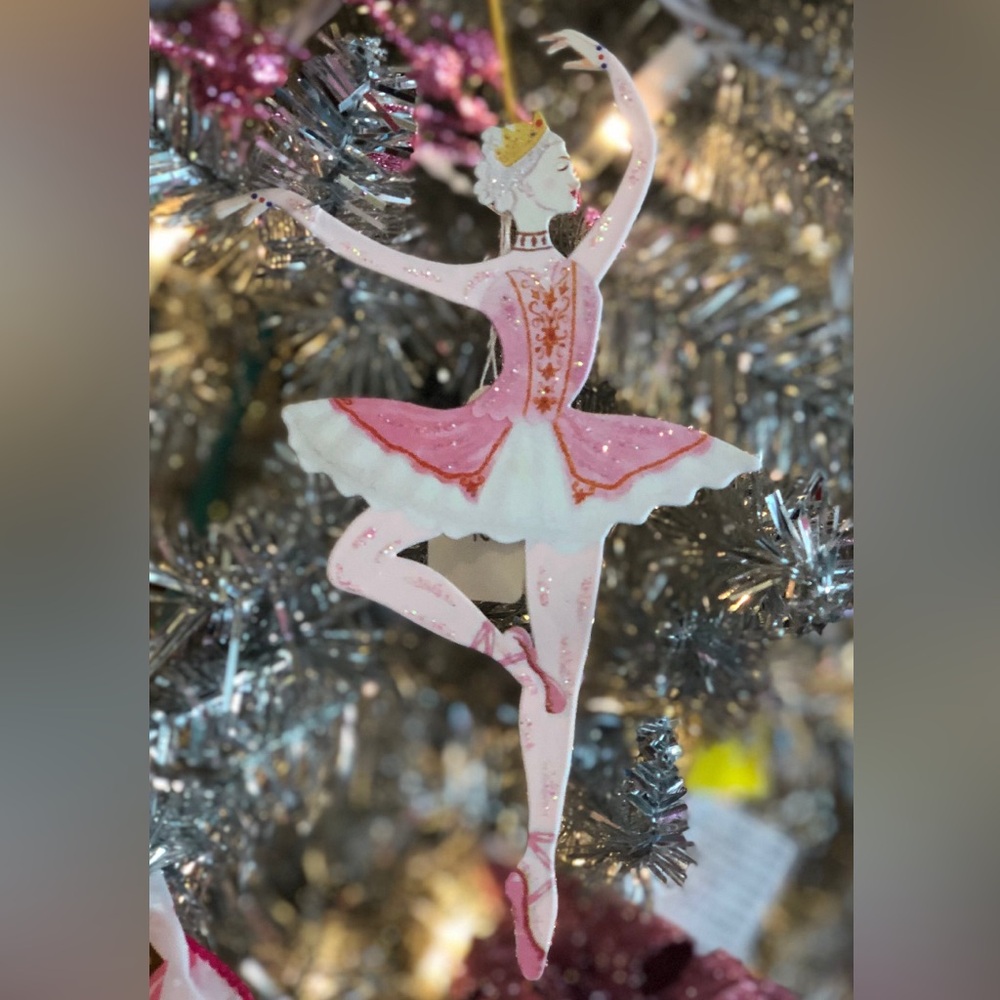 Pink Ballerina Metal Shimmering Christmas Ornament